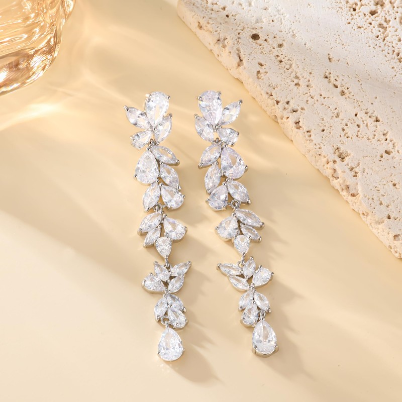 HAISWET Wedding Leaf Dangle Dangling Earrings for Women Bridal Statement
