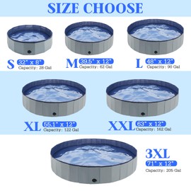 Foldable Dog Bath Swimming Pool Plastic Kiddie Pool Professional Tub Collapsible Grooming Bathtub for Pets Kids Baby and Toddler, 48 x 12 Inches Gray