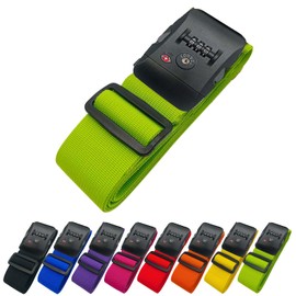 Leiskya Suitcase Belt, TSA Lock, Dial Type, I-Shaped, Adjustable Length, Lightweight Type, Mark Carrying Case, For Travels, Business Trips, Prevents Loads Collapse (Green)