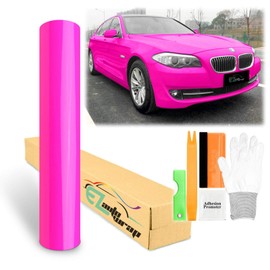 60"x96" (5FTx8FT) Neon Pink Gloss Fluorescent Vinyl Wrap Sticker DIY Decal Film Sheet Auto Car Vehicle Motocycle Air Release Bubble Free Self Adhesive Peel and Stick Free Tool Kit