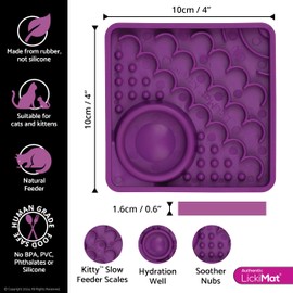 LickiMat Kitty Combination Slow Feeder with Micro Dish for Added Hydration Kittens and Small Cats (Purple)