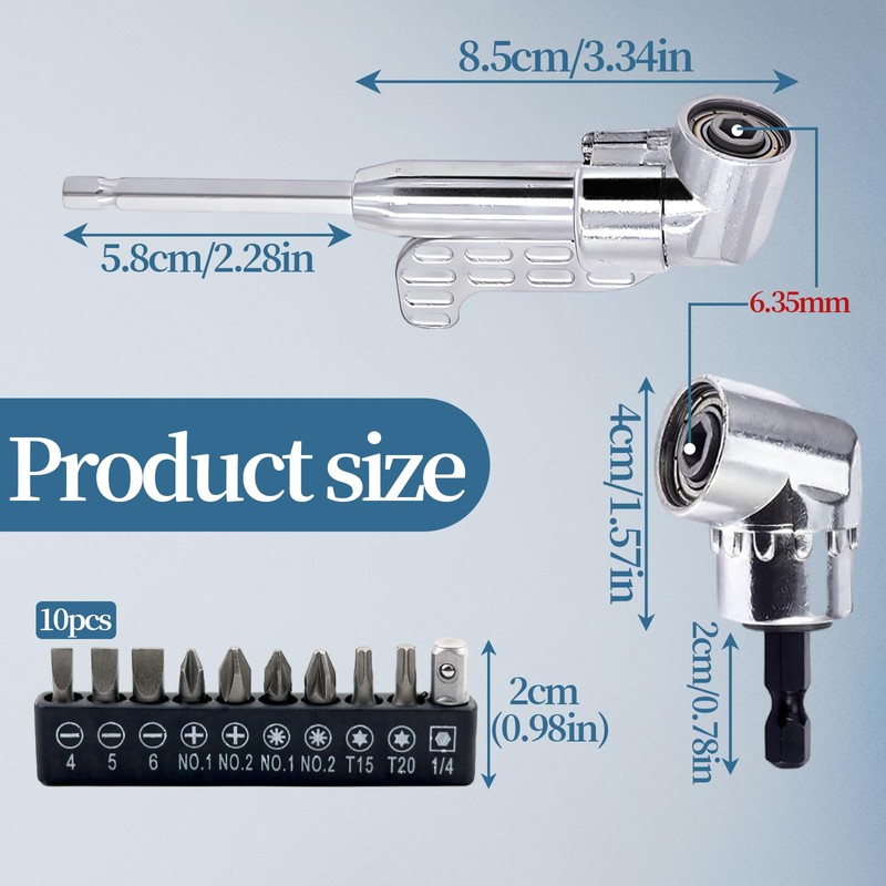 SI SEN Angle Screwdriver Attachment, Set of 12 Electric Screwdrivers,