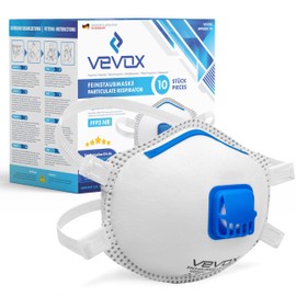 VEVOX® FFP3 Respirators - Set of 10 - with Comfort Plus Seal - FFP3 dust mask with valve - FFP3 mask with filter
