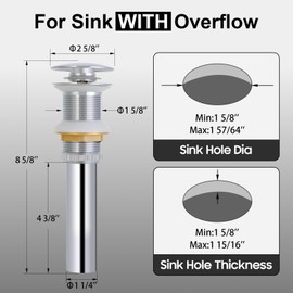 ESFORT Bathroom Sink Drain, Vessel Sink Pop Up Drain Stopper, Sink Drain Assembly Without Overflow, Polished Chrome