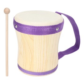 Drum Wooden Body Sheepskin Head Percussion Instrument Toy with Stick for Kids Children