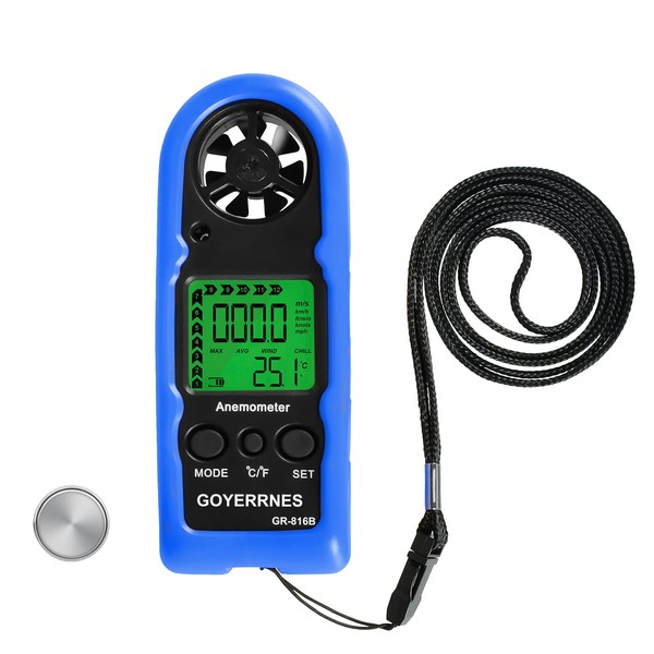 Portable Handheld Anemometer, GR-816B Mini Anemometer with 0.3-30 m/s, Backlight