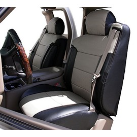 Iggee 2003-2006 Chevy Silverado Black/Grey Artificial Leather Custom Made Original fit Front Seat Covers & 2 Armrest Covers