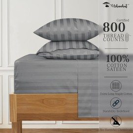 URBANHUT 800 Thread Count Egyptian Cotton Damask Striped King Size Sheets Set (4 Pc) - Ultra Soft & Smooth, Sateen Weave King Size Bed Sheets, Luxury Hotel Sheets with 16" Deep Pocket - Dark Grey