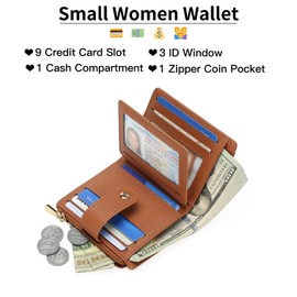 GOIACII Women's Small Purse Women's Leather RFID Blocking Slim Wallet Small and Short Format Wallet for Women with Zip Coin Compartment, A02-white-brown, Minimalist