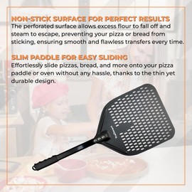 Pizza Turning Peel, Lightweight Metal Spatula for Oven, Non-Stick Turning Board with Detachable Handle for Easy Storage, Perforated Aluminium Paddle for Pizza, Bread, and Pastry