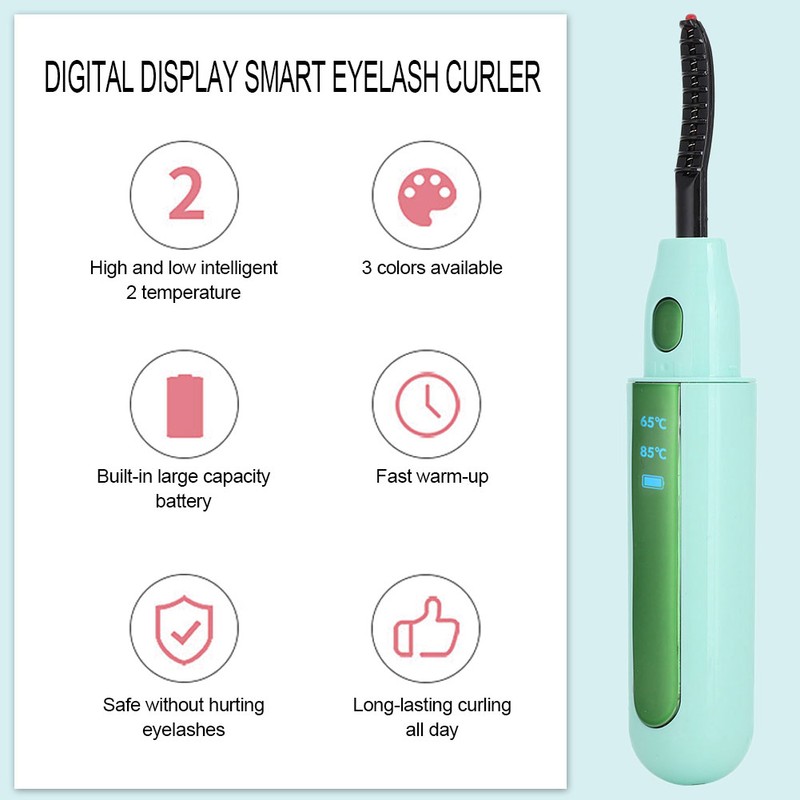 Electric Eyelash Curler LongLasting Heated Curler Natural Eyelash Perming Tool(Green