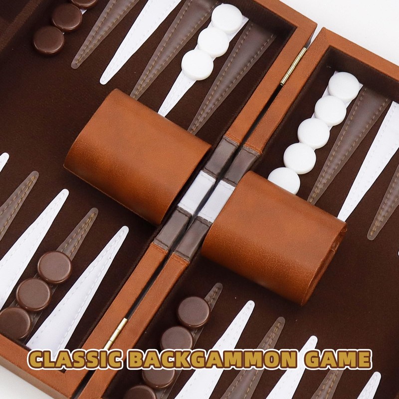 Backgammon, Backgammon Case, Backgammon Wood, with High-Quality Leather Case, Portable