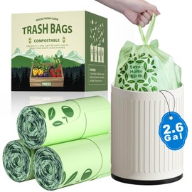 2.6 Gallon Compostable Bags with Handle Tie, AYOTEE 75 Count Mini Compost Kitchen Food Scrap Waste Bags, Certified By ASTM Standard Compostable Trash Bags for Kitchen Compost Bin Green