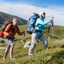 TOBTOS Trekking Poles, 2 Pack 7075 Aluminum Walking Sticks with Quick Lock, Lightweight Adjustable Hiking Sticks, Comfortable Cork Grips for Hiking, Walking & Camping