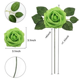 ZAMMAZ Artificial Roses Flowers 50pcs Real Looking Foam Fake Roses with Stems for DIY Wedding Bouquets Bridal Shower Centerpieces Party Decorations (50, Green)