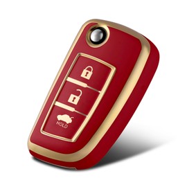 WORCAS TPU Smart Key Fob Case Protective Cover Compatible with Nissan Rogue Rogue Select Rogue Sport Flip 3 Buttons TPU Remote Keyless Key Fob Case Protection Shell(Red)