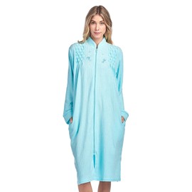 Casual Nights Women's Zipper Front Jacquard Terry Fleece Robe Duster - Green - X-Large