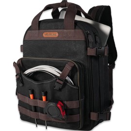 WELKINLAND 90-Pockets Electrician Backpack, Wax-Canvas Tool Backpack Heavy Duty, Convenient Work Tool Backpack With Pockets