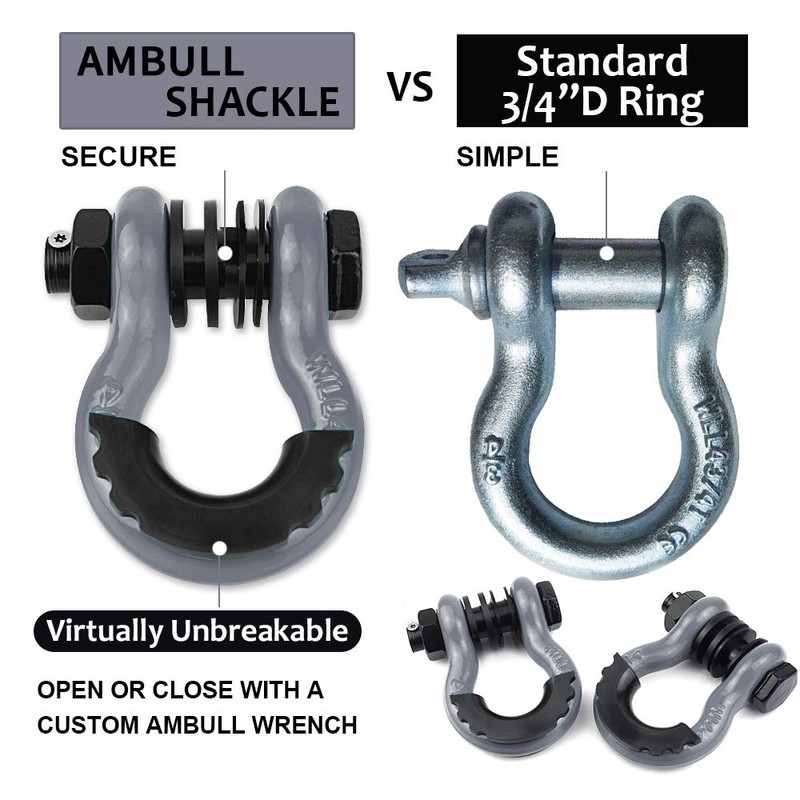 AMBULL Shackles 3/4" D Ring Shackle (2 Pack) 45,0000lb Break
