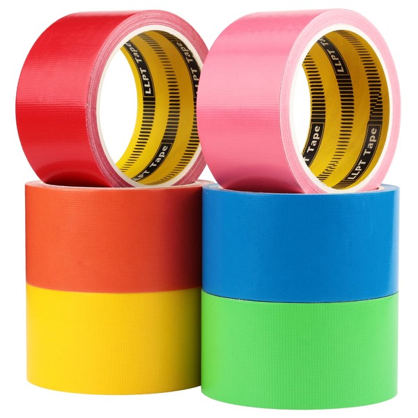 LLPT Duct Tape 6 Premium Assorted Color Packs Fabric Gaffer Tape 50MM x 9M Included Blue Pink Yellow Green Orange Red (DT606)