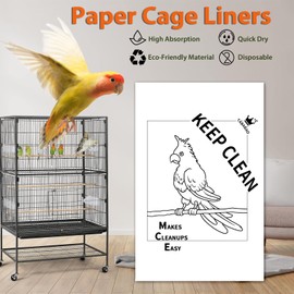 TABABAO Bird Cage Liners, Bird Cage Paper Liners, 30pcs Disposable Bird Cage Liners, Pre-Cut Bird Cage Liners for Parrot, Parakeet, Conure, Cockatiel, Kraft Paper Cage Liners, 17 X 11 inch, White
