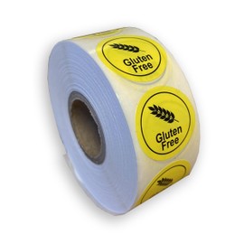 1000 x roll 25mm Round Yellow Gluten Free Labels Permanent allergen Safety Intolerance Stickers