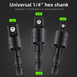 Honoson 6 Pieces Power Drill Sockets Adapter Set Impact Driver Wobble Socket Adapter 360 Degree Rotatable Hex Shank Impact Driver Socket Drill Bits 1/4, 3/8, 1/2 Inch, Black