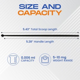 Micro Scoops 5mg to 10mg scoop Plastic Milligram Measuring Spoons, 0.006 mL Capacity Micro Scoop, BPA-Free, Static-Free, Long Handled Milligram mg Measuring Spoons for Powder (10 Scoops)