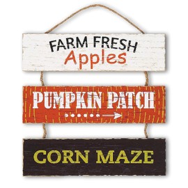 Country Fall Hanging Wooden Rope Sign Farm Fresh Apples Pumpkin Patch Corn Maze 12"H