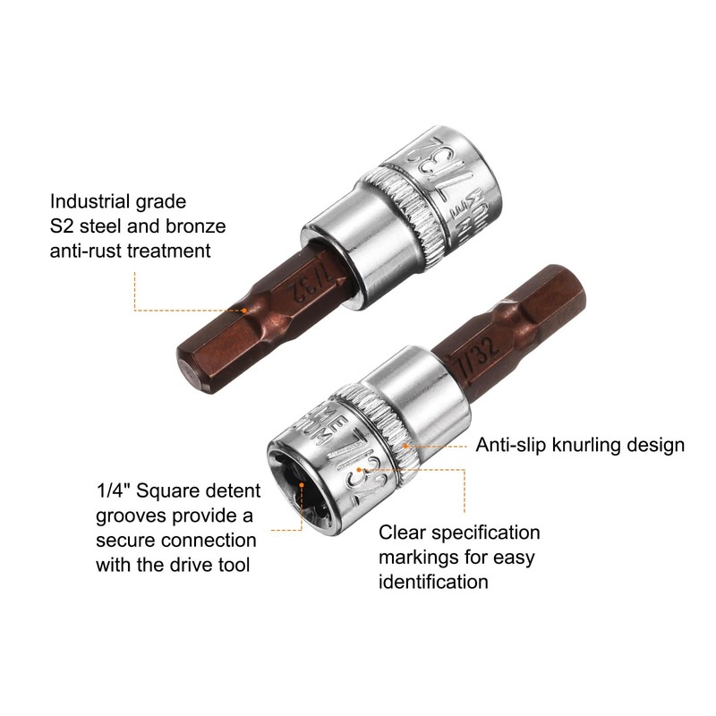 HARFINGTON 4pcs 7/32" Hex Bit Socket 1/4" Square Drive SAE