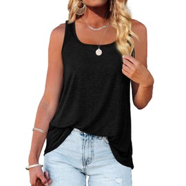 WIHOLL Black Tank Tops for Women Casual Summer Workout Tunic Tops Long Length Resort Wear Travel Outfits M