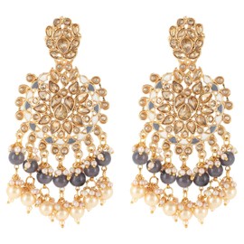Efulgenz Kundan Earrings Indian Earrings for Women Faux Pearl Earrings Indian Style Indian Bollywood Crystal Kundan Rhinestone Wedding Bridal Chandelier Long Earrings Jewelry Set