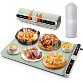 Yoobao Warming Mat for Food - Roll Up Silicone Food Warming Mat, 9-Temp Modes(104℉-248℉), 1-6H Timer Auto Shut-Off, Full Surface Rapid Heating Electric Warming Trays for Buffets Party Home (Green)