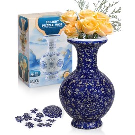 LED 3D Puzzle Vase, 200 Pieces 3D Puzzles for Adults with Flowers, Unique Arts and Crafts for Adults, Unique Housewarning Gifts for Women, Puzzle Vase for Home and Office Decor (Petaled Shard)