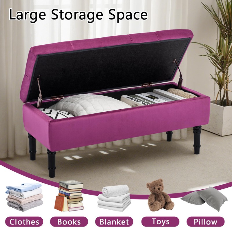 FOREDO 40" Velvet Storage Ottoman Bench, Upholstered Storage Bench, Modern