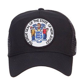 e4Hats.com New Jersey State Seal Patched Mesh Cap - Black OSFM
