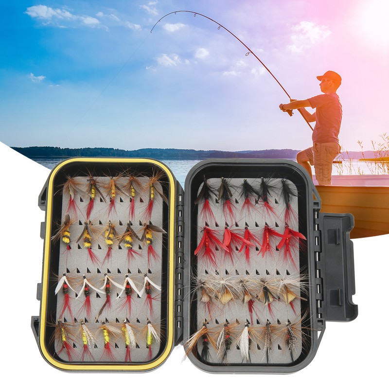 40Pcs Fly Fishing Flies Kit Stainless Steel with Box Lures