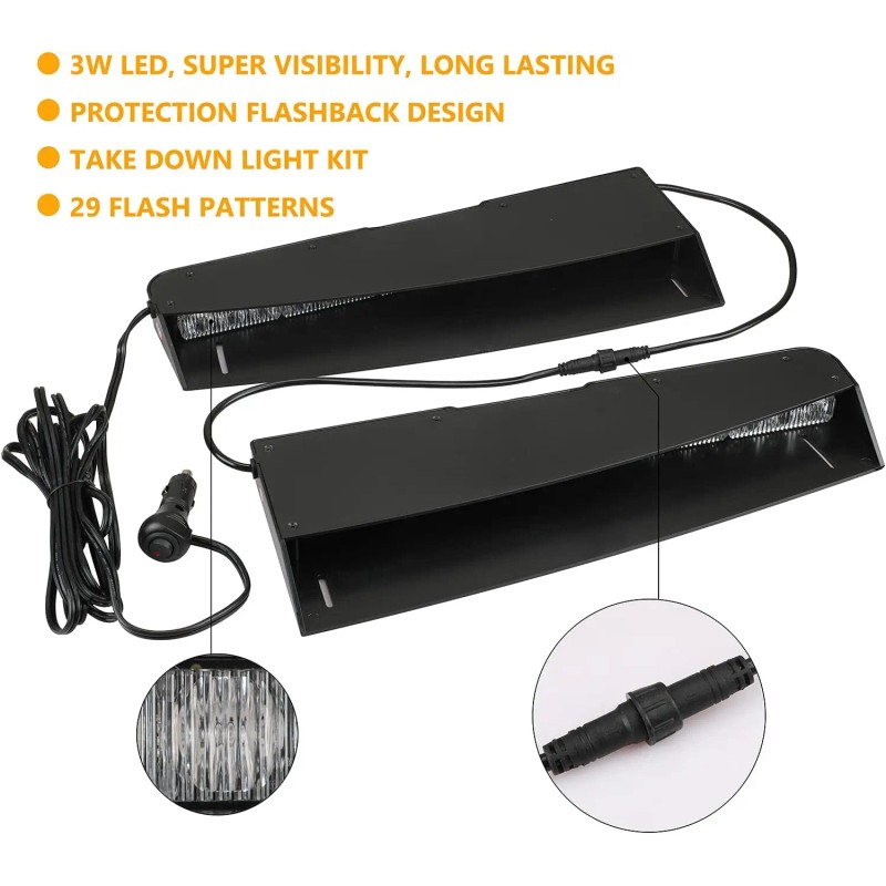 2-15 LED Green White Visor Light Bar Interior Upper Windshield