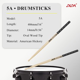 DIDA Drum Sticks for Drums, Natural Solid WoodWeight BalancedNon-Slip Grip, Live Performance & Drum Kit Practice Accessories, Percussion Drumsticks for Professional Beginner (2 Pairs, 5A Hickory)