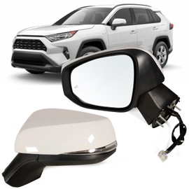 Lqito Left Driver Side Mirror Fits 2019-2025 Toyota Rav4 with Power Heated Turn Signal and Blind Spot Match Super White Replace 879400R271(8 Pins)