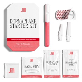Jill Dermaplane Starter Kit for Women in Rose – Facial Razor & Exfoliating Blade Set with Pre-Shave Magic Wipe, Gentle Skin Cleanser, Glow Moisturizer & 2 Disposable Dermaplane Blades