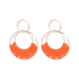 Stocking Stuffers Holiday Outfits for Women 2024 Rattan Earrings Boho Earrings for Women Beach Earrings for Girls Raffia Hoop Earrings Summer Earrings Gift for Her