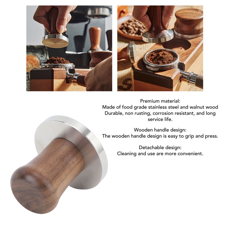 Wood Handle Coffee Tamper Stainless Steel Press Detachable Flat Base