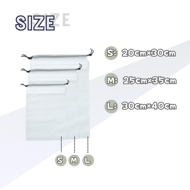 JP Number Vinyl Drawstring Bag Shoe Case Waterproof Reusable Solid