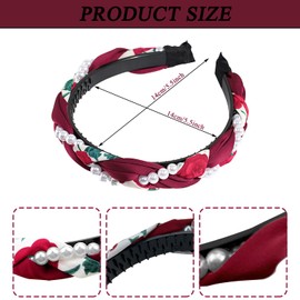 3 PCS Knotted Alice Band for Women Crinkle Twist-Front Hair Hoops with Faux Pearl Knot Wide Headdress fits for Girls Women Hair Accessories