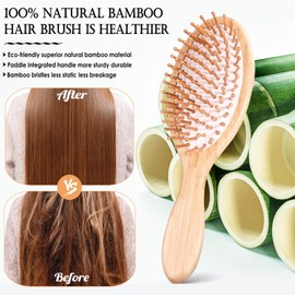 Bamboo Hair Brush for Hair Growth, Round Natural Bamboo Bristles Hairbrush for Massaging Scalp, Ergonomic Handle Wooden Hair Brushes for Women Men All Hair Types
