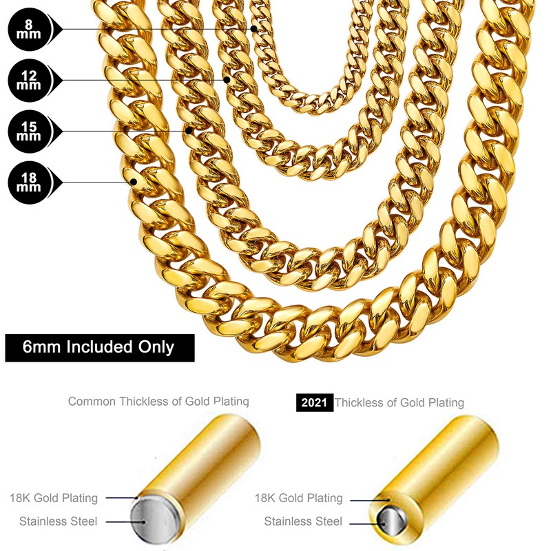 WinTrend Gold Cuban Link Chain Necklace or Bracelet with Design