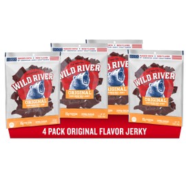 Wild River Original Beef Jerky, Old Fashioned Beef Jerky, Gluten Free, Deliciously Seasoned, Savory Meat Snack for Lunches, Ready to Eat, Made with 100% Beef, 15g of Protein, 3.5 Ounce (Pack of 4)
