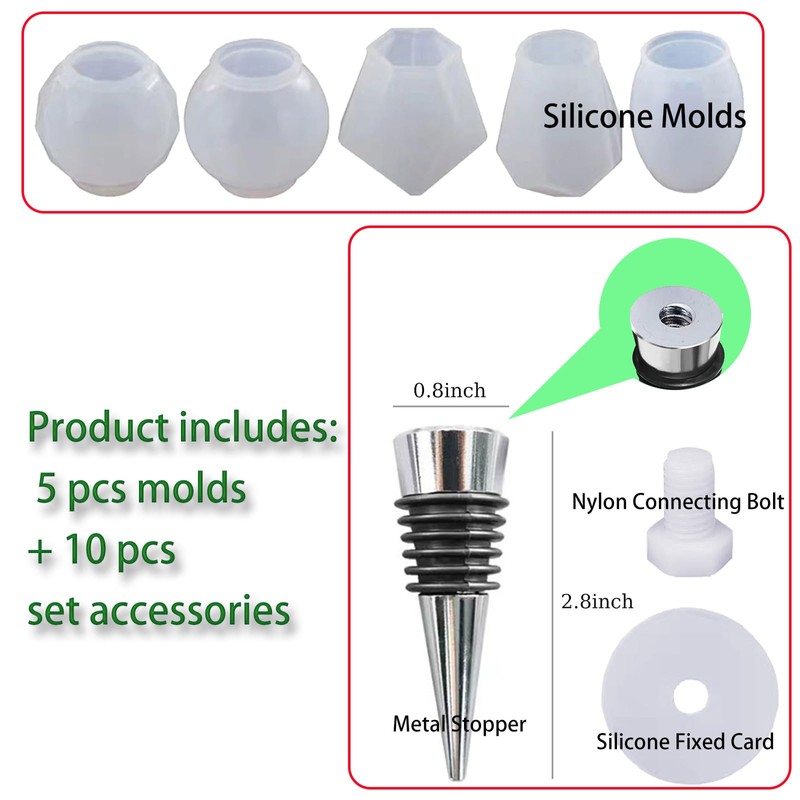 JIOFAVIU 15 Pcs Resin Wine Bottle Stoppers Molds Set, Wine
