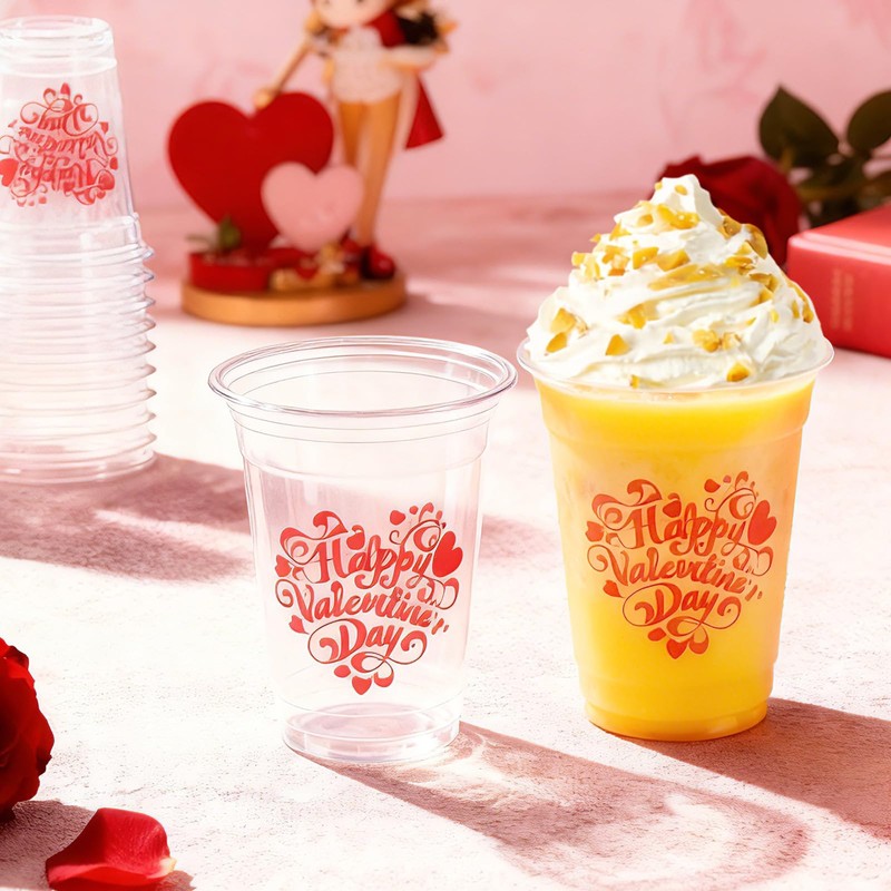 50 Pcs 12 oz Valentine’s Day Plastic Cups, “Happy Valentine’s